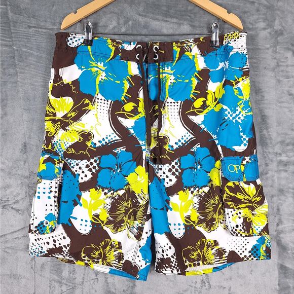 Ocean Pacific Board Shorts Large Swim Surf Beach Vacation Resort Floral Hawaiian - Picture 1 of 6
